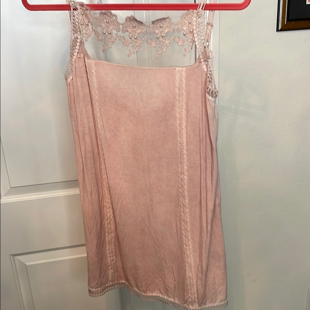 POL Pink Lace Trim Top with Pearl Embellishments. NWOT